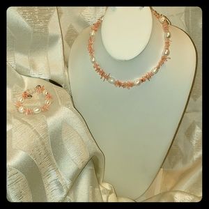 Coral and fresh water pearl set